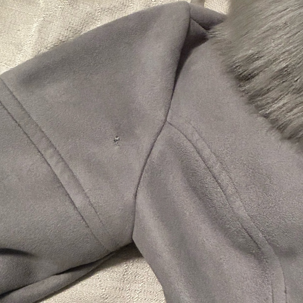Catherine Malandrino Faux Suede Shearling Fur Coat Dove Grey M - Picture 9 of 9